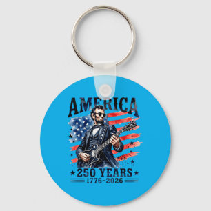 Abraham Lincoln Playing Guitar 4th July 250th Key Ring