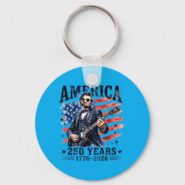 Abraham Lincoln Playing Guitar 4th July 250th Key Ring (Front)