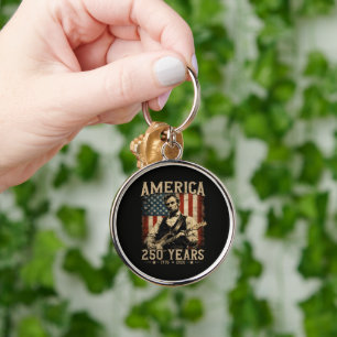 Abraham Lincoln Playing Guitar 4th July Key Ring