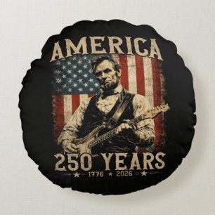 Abraham Lincoln Playing Guitar 4th July Round Cushion
