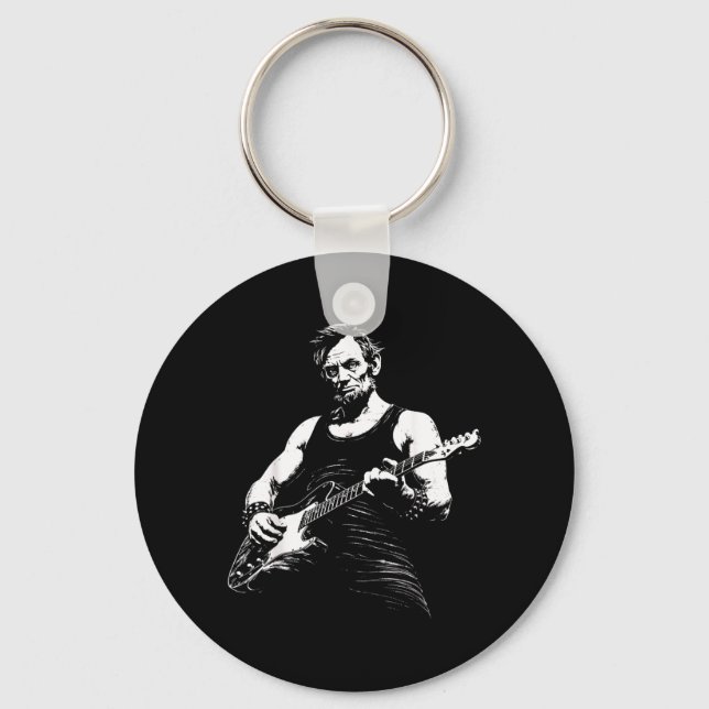 Abraham Lincoln Playing Guitar Funny Patriotic Key Ring (Front)