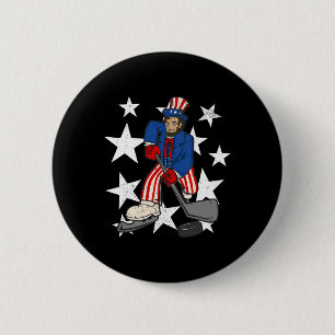 Abraham Lincoln Playing Hockey Fun 4th of July Hoc 6 Cm Round Badge