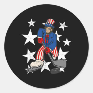 Abraham Lincoln Playing Hockey Fun 4th of July Hoc Classic Round Sticker