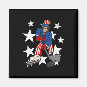 Abraham Lincoln Playing Hockey Fun 4th of July Hoc Magnet