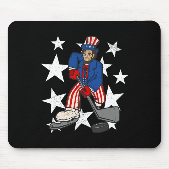 Abraham Lincoln Playing Hockey Fun 4th of July Hoc Mouse Mat (Front)