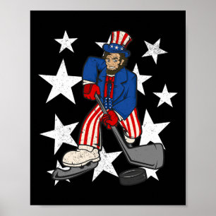 Abraham Lincoln Playing Hockey Fun 4th of July Hoc Poster