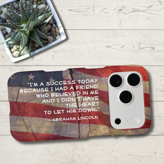 Abraham Lincoln Quote Over Flag Background (iPhone template text case with rustic flag on wood background)