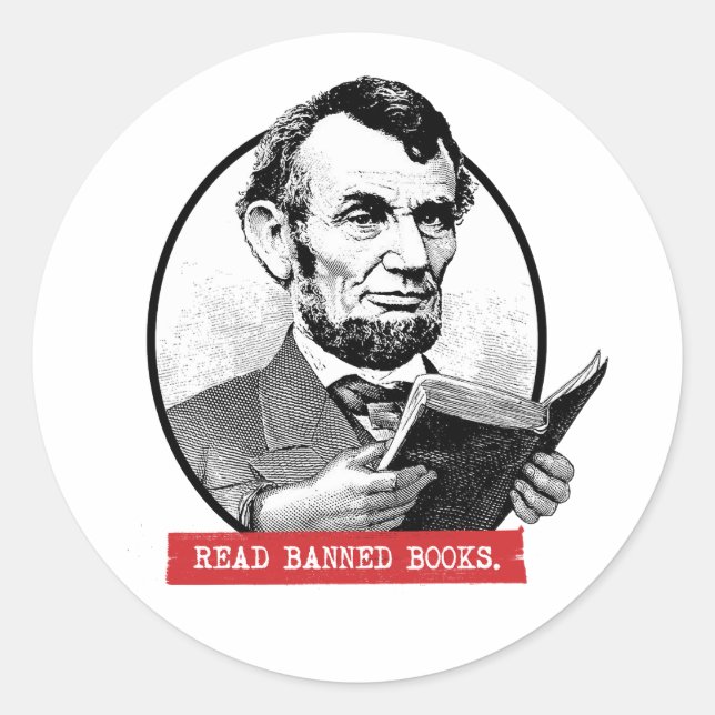 Abraham Lincoln Reads Banned Books Classic Round Sticker (Front)