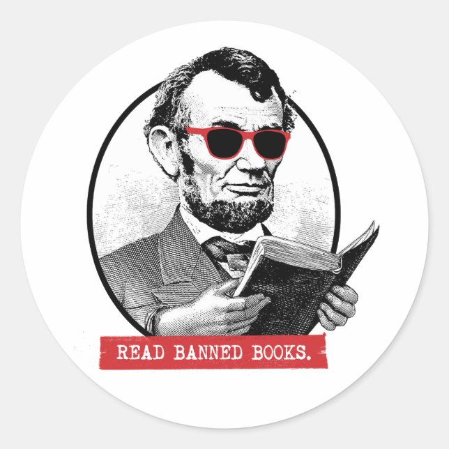 Abraham Lincoln Reads Banned Books Classic Round Sticker (Front)