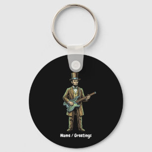 Abraham Lincoln Rocking Headless Guitar Woodblock  Key Ring