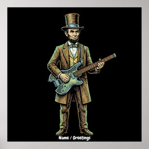 Abraham Lincoln Rocking Headless Guitar Woodblock  Poster