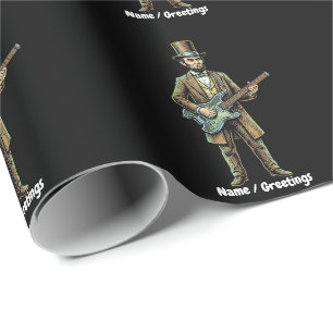 Abraham Lincoln Rocking Headless Guitar Woodblock  Wrapping Paper