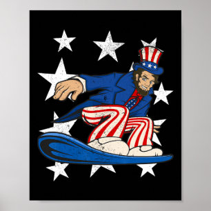 Abraham Lincoln Snowboarding Funny 4th Of July Sno Poster