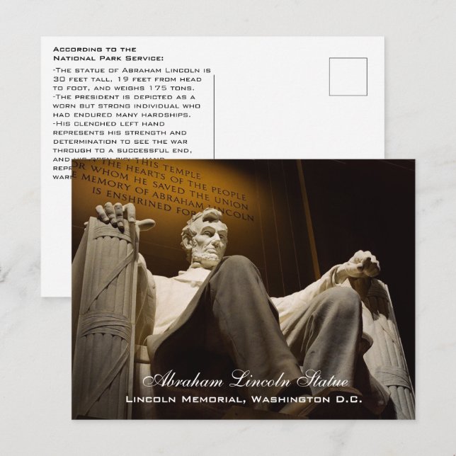 Abraham Lincoln Statue Facts, Washington DC Postcard (Front/Back)
