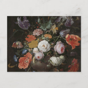 Abraham Mignon - Still Life With Flowers And A Wat Postcard