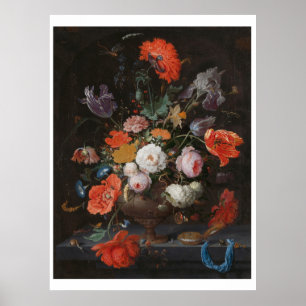 Abraham Mignon Still Life with Flowers and a Watch Poster