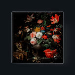 Abraham Mignon The Overturned Bouquet. Floral 15 Cm Square Badge<br><div class="desc">Abraham Mignon "The Overturned Bouquet" button. Floral renaissance art.</div>