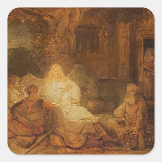 Abraham Receives the Three Angels, 1646 (oil on pa Square Sticker (Front)