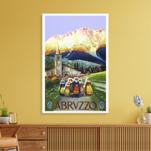 Abruzzo Italy Vintage Travel Poster Art with Women Canvas Print