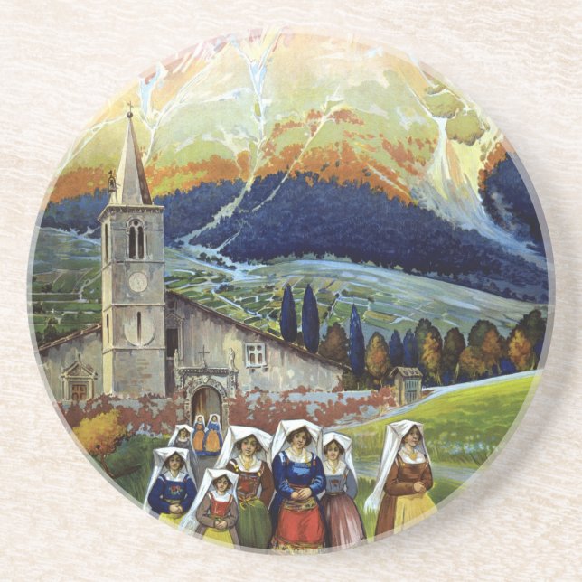 Abruzzo Italy Vintage Travel Poster Art with Women Coaster (Front)