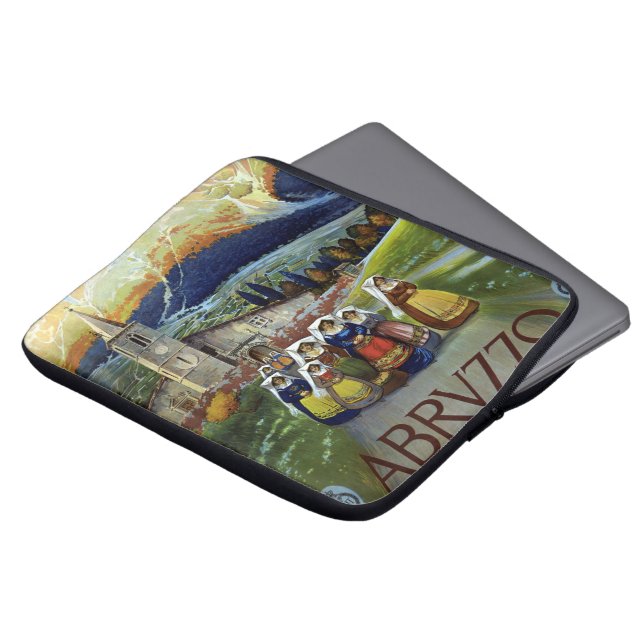 Abruzzo Italy Vintage Travel Poster Art with Women Laptop Sleeve (Front Top)