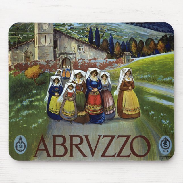 Abruzzo Italy Vintage Travel Poster Art with Women Mouse Mat (Front)