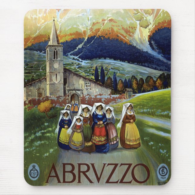 Abruzzo Italy Vintage Travel Poster Art with Women Mouse Mat (Front)