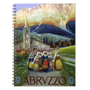 Abruzzo Italy Vintage Travel Poster Art with Women Notebook