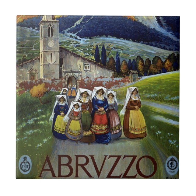 Abruzzo Italy Vintage Travel Poster Art with Women Tile (Front)