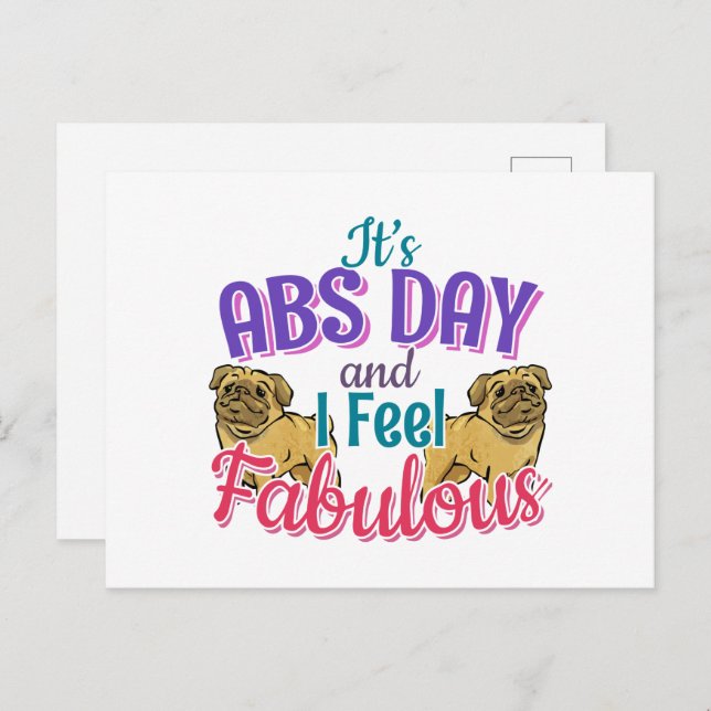Abs Day Core Workout - Pug Dog Lover Postcard (Front/Back)