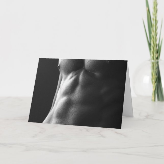 Abs in Grey Hot Guy Greetings Card (Front)