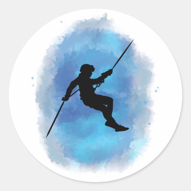 Abseiling Watercolor Rappelling Mountain Climber Classic Round Sticker (Front)