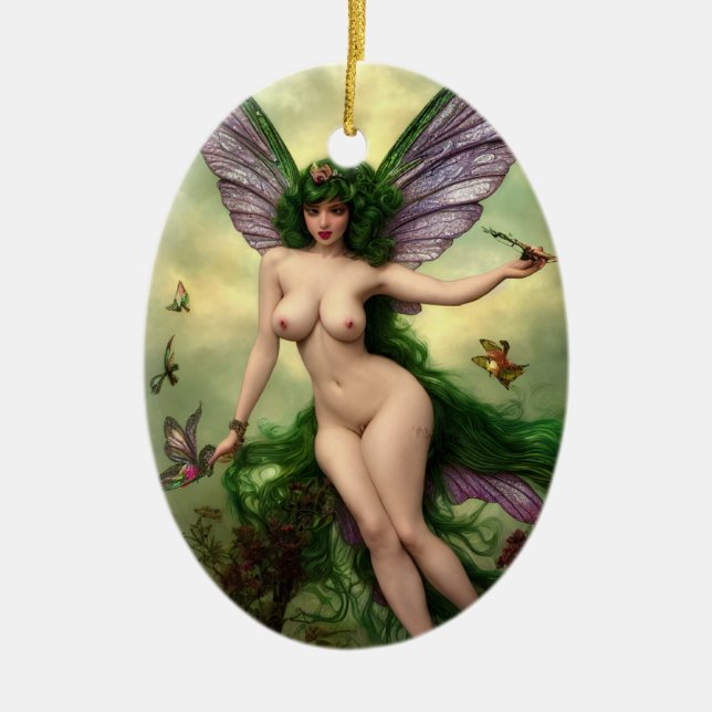 Absinthe Green Fairy Ceramic Ornament (Front)