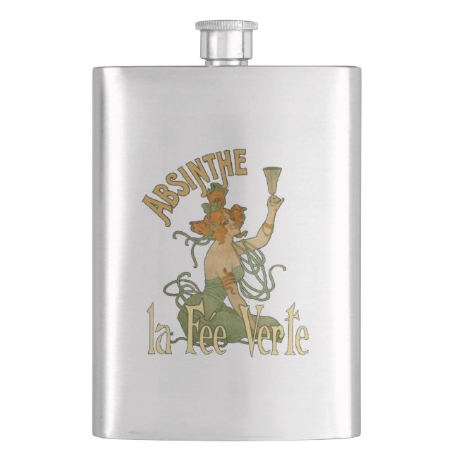 Absinthe Green Fairy La Fee Verte,Poster Steampunk Hip Flask (Front)