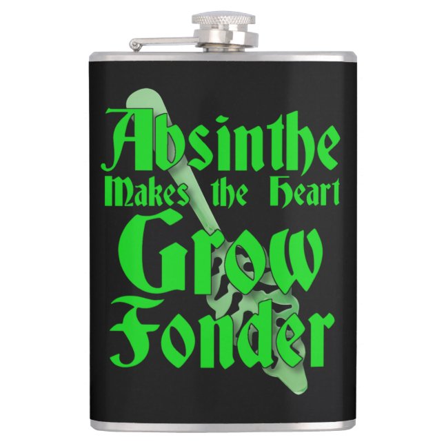 Absinthe makes the heart grow fonder w/spoon  hip flask (Front)