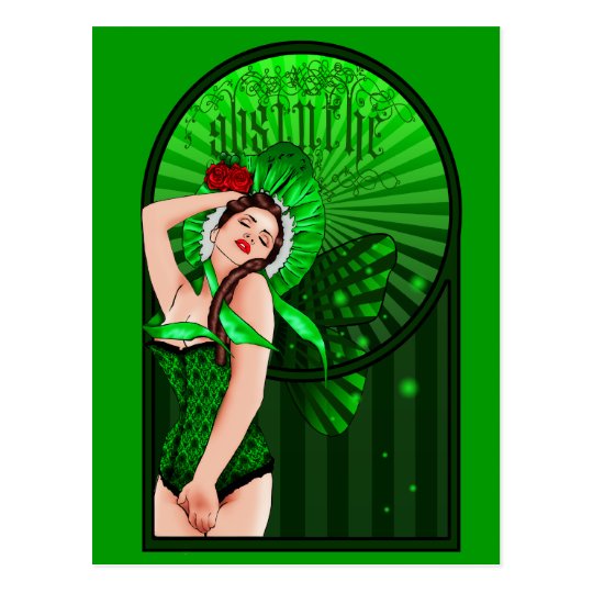 absinthe victorian green fairy postcard
