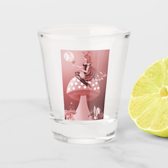 Absolem on Mushroom  Shot Glass (Front)