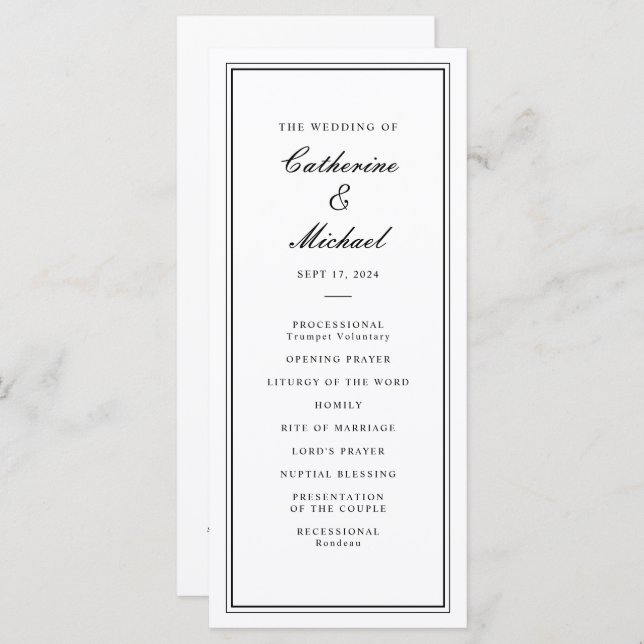 Absolute Classic Script Black and White Wedding Programme (Front/Back)