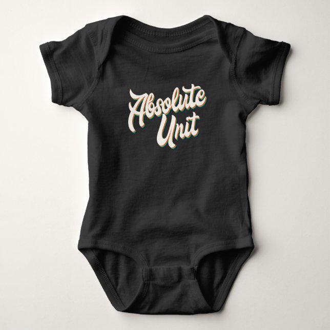 Absolute Unit Meme Funny Retro Rainbow Typography Baby Bodysuit (Front)