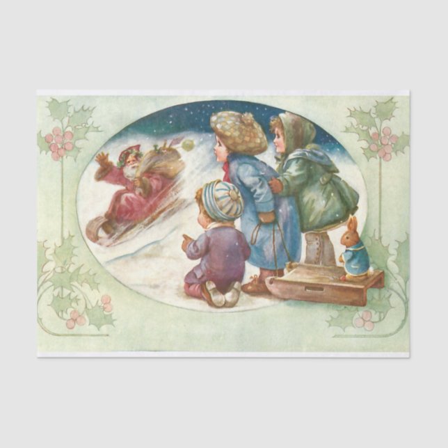 Absolutely Adorable Santa Claus Waving to Children Tissue Paper (Front)