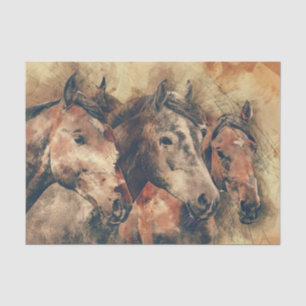 Absolutely Gorgeous Watercolor of Three Horses Tissue Paper