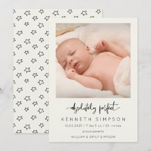 Absolutely Perfect Photo Baby Birth Announcement