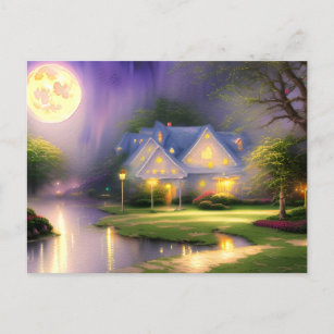 Absolutely Stunning Magical Full Moon Watercolor  Postcard