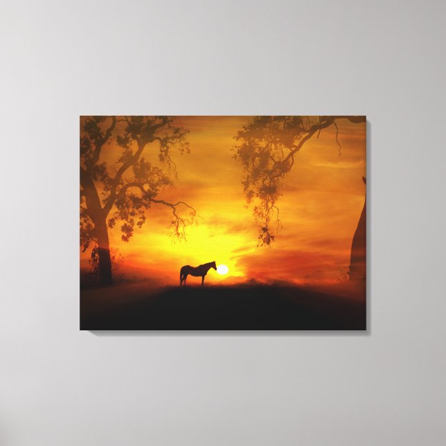 Absolutely Stunning Sunrise and Horse Canvas Art (Front)