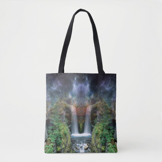 Absolutely Surreal Waterfalls Under Starry Sky Tote Bag (Front)