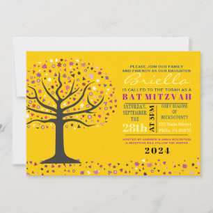 Abstact Tree of Life Bat Mitzvah Invitation Gold