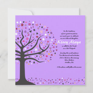 Abstact Tree of Life Bat Mitzvah Invitation Purple
