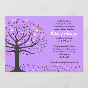 Abstact Tree of Life Bat Mitzvah Invitation Purple
