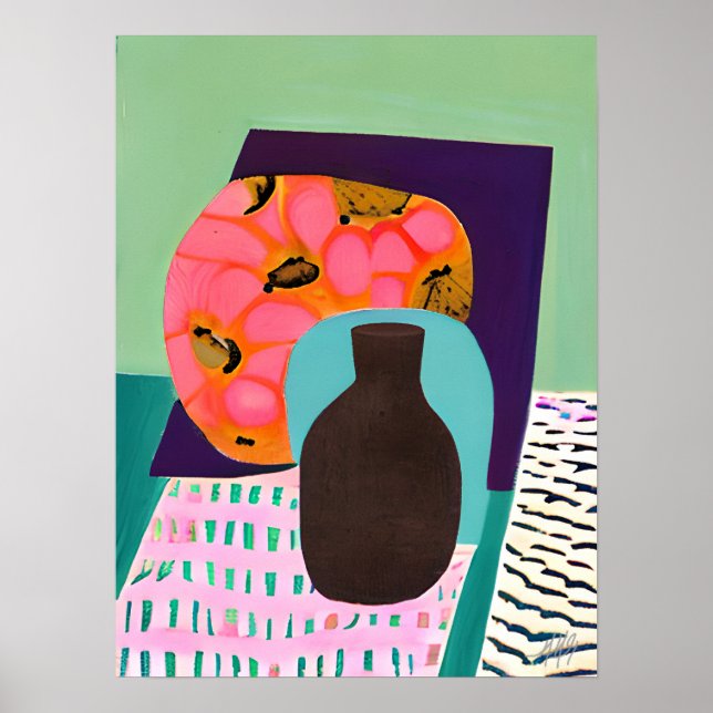 Abstact Vase and Table Setting in Aqua and Orange  Poster (Front)