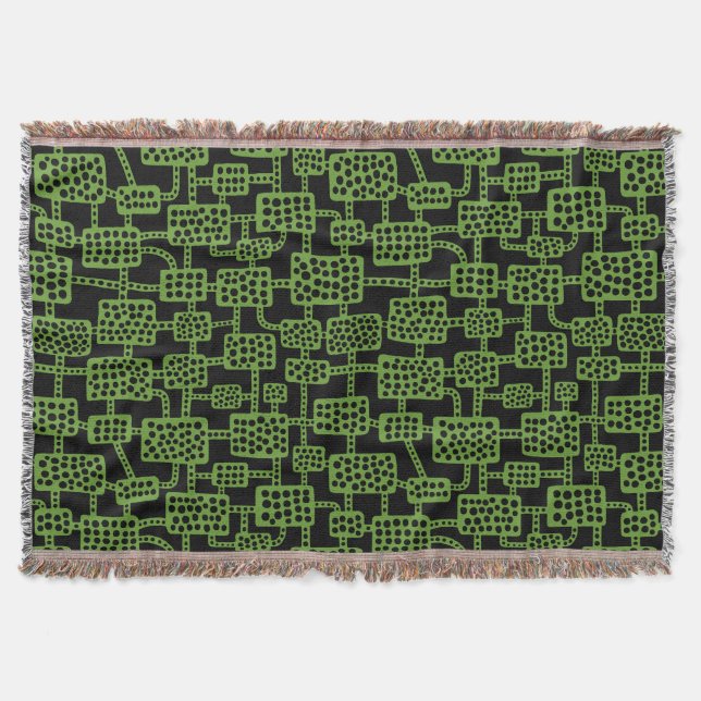 Abstract 041113 - Avocado Green on Black Throw Blanket (Front)